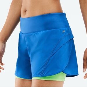 Fabletics Austyn Run Shorts Blue Green 2 in 1
